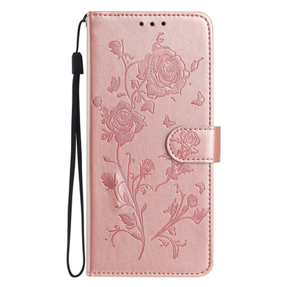 For iPhone 14 Wallet Case Rose Pattern Imprinted Leather Flip Stand Phone Cover