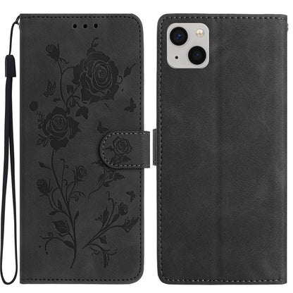 For iPhone 14 Wallet Case Rose Pattern Imprinted Leather Flip Stand Phone Cover