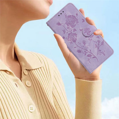 For iPhone 15 Wallet Case Rose Pattern Imprinted Leather Flip Stand Phone Cover