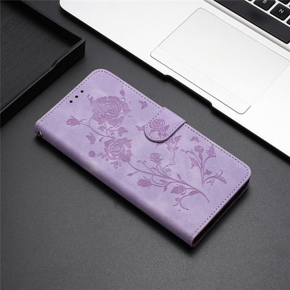 For iPhone 16 Wallet Case Rose Pattern Imprinted Leather Flip Stand Phone Cover