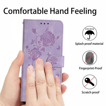 For iPhone 17e / 16e Wallet Case Rose Pattern Imprinted Leather Flip Stand Phone Cover