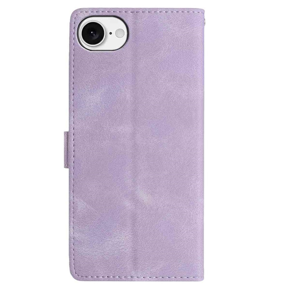 For iPhone 17e / 16e Wallet Case Rose Pattern Imprinted Leather Flip Stand Phone Cover
