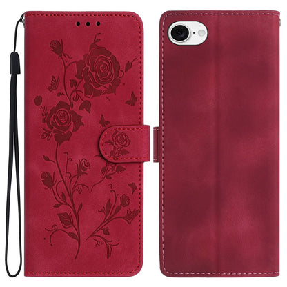 For iPhone 17e / 16e Wallet Case Rose Pattern Imprinted Leather Flip Stand Phone Cover