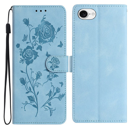 For iPhone 17e / 16e Wallet Case Rose Pattern Imprinted Leather Flip Stand Phone Cover