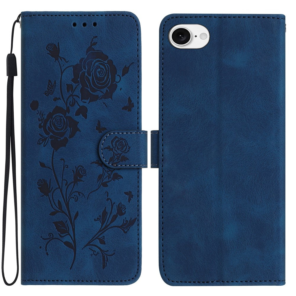 For iPhone 17e / 16e Wallet Case Rose Pattern Imprinted Leather Flip Stand Phone Cover
