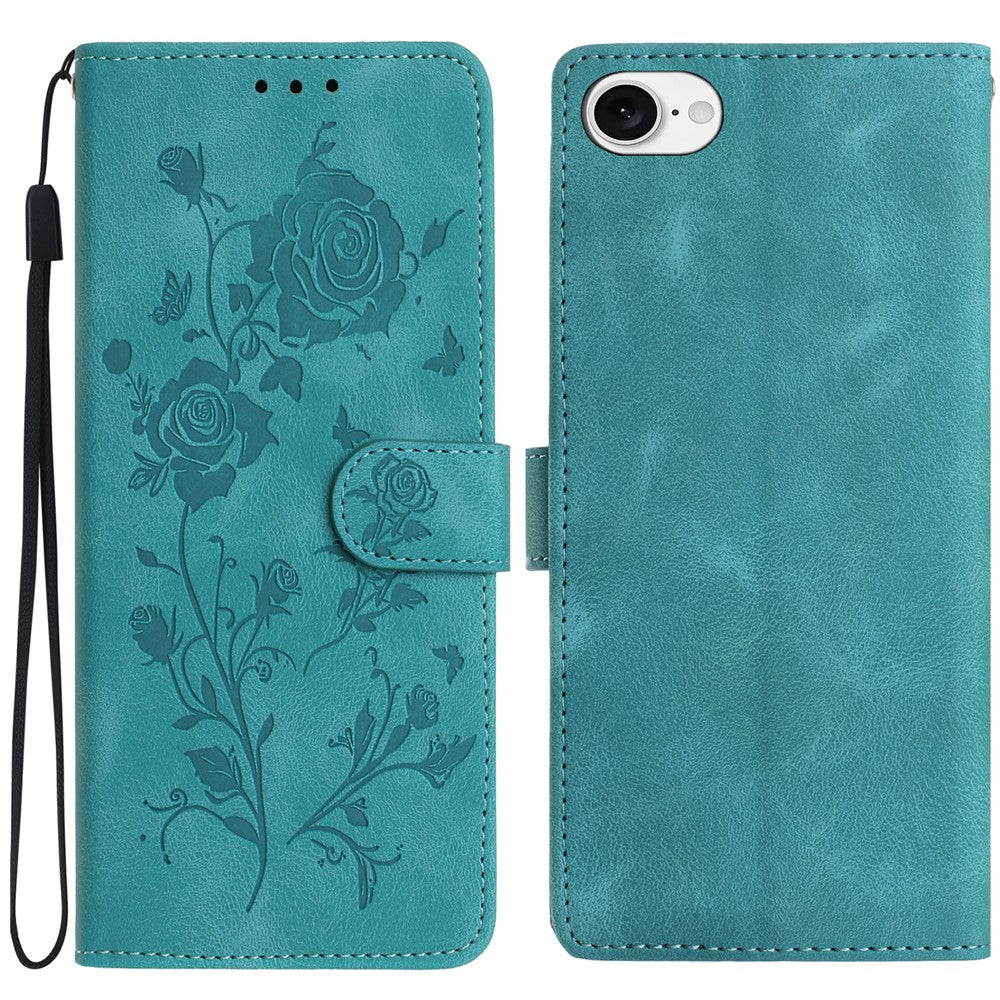For iPhone 17e / 16e Wallet Case Rose Pattern Imprinted Leather Flip Stand Phone Cover