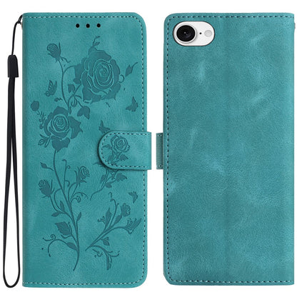 For iPhone 17e / 16e Wallet Case Rose Pattern Imprinted Leather Flip Stand Phone Cover
