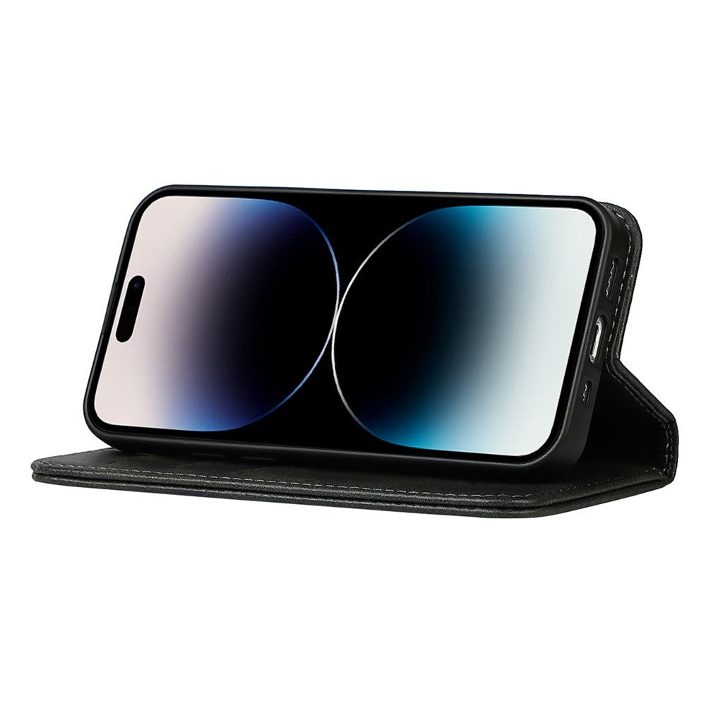 For iPhone 14 Pro Max Calf Texture PU Leather Drop-proof Case Magnetic Auto-absorbed Phone Wallet Stand Cover