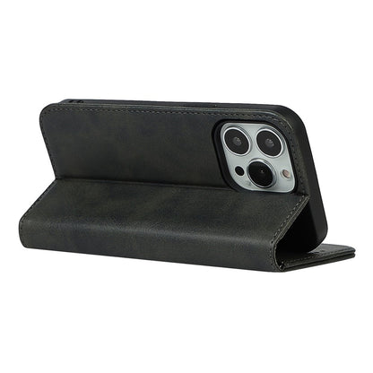 For iPhone 14 Pro Max Calf Texture PU Leather Drop-proof Case Magnetic Auto-absorbed Phone Wallet Stand Cover