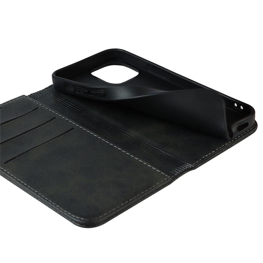 For iPhone 14 Pro Max Calf Texture PU Leather Drop-proof Case Magnetic Auto-absorbed Phone Wallet Stand Cover