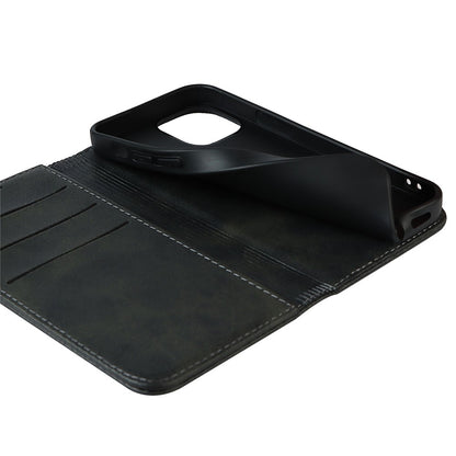 For iPhone 14 Pro Max Calf Texture PU Leather Drop-proof Case Magnetic Auto-absorbed Phone Wallet Stand Cover