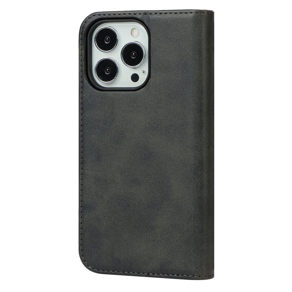 For iPhone 14 Pro Max Calf Texture PU Leather Drop-proof Case Magnetic Auto-absorbed Phone Wallet Stand Cover