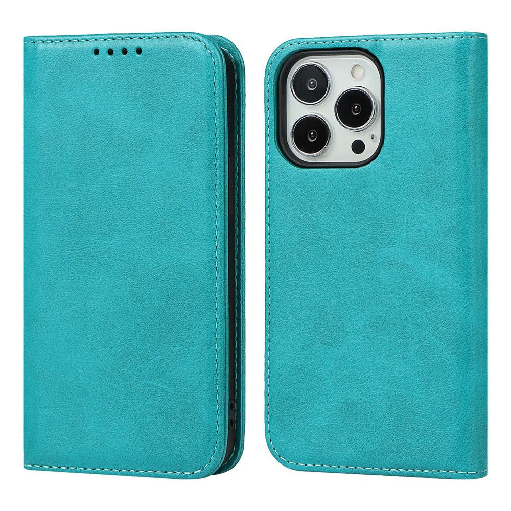 For iPhone 14 Pro Max Calf Texture PU Leather Drop-proof Case Magnetic Auto-absorbed Phone Wallet Stand Cover