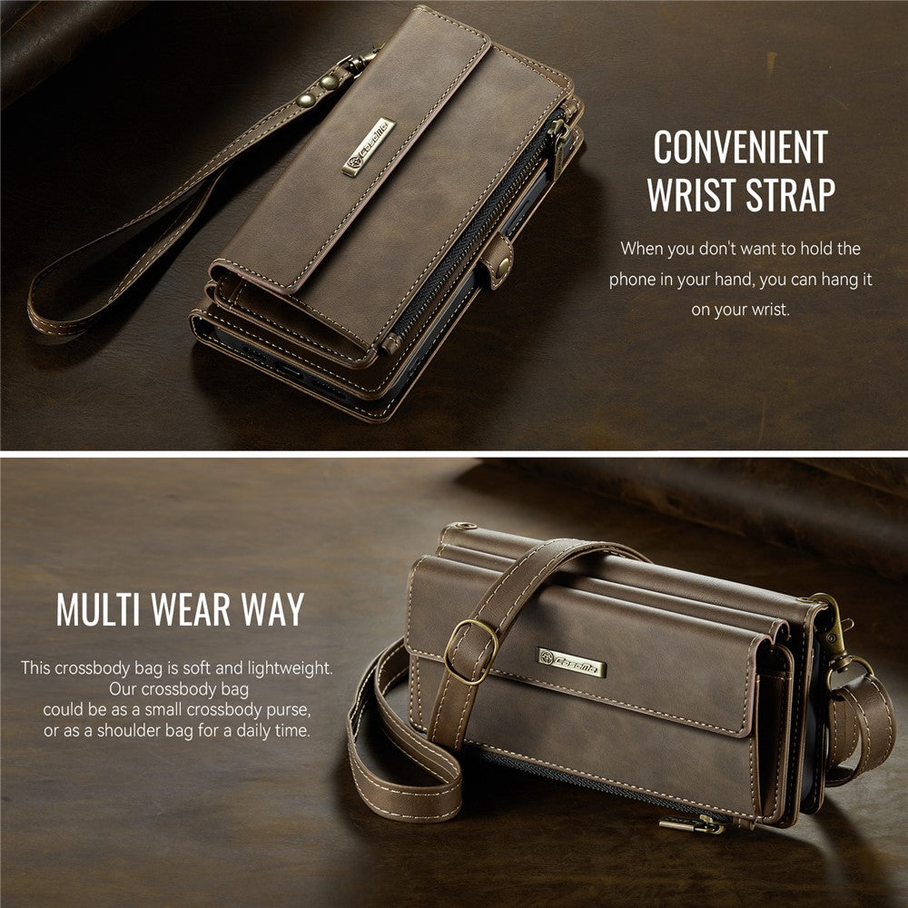CASEME For iPhone 14 Plus Case  C39 RFID Blocking Zipper Wallet Stand Leather Cover with Strap