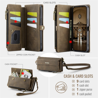 CASEME For iPhone 14 Plus Case  C39 RFID Blocking Zipper Wallet Stand Leather Cover with Strap