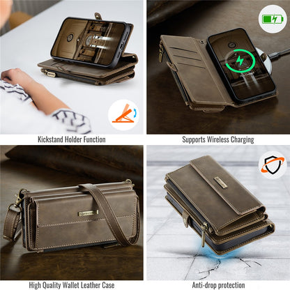 CASEME For iPhone 14 Plus Case  C39 RFID Blocking Zipper Wallet Stand Leather Cover with Strap