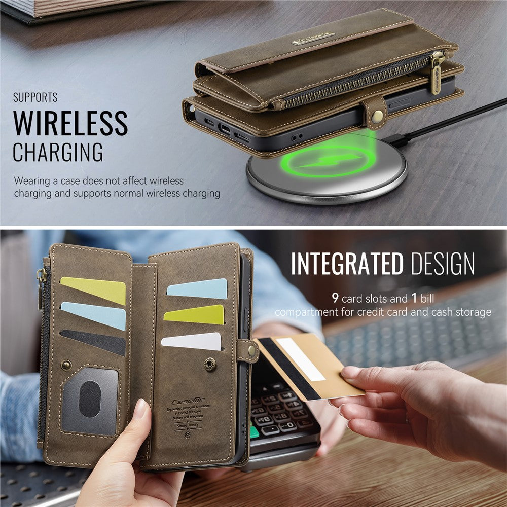 CASEME For iPhone 14 Plus Case  C39 RFID Blocking Zipper Wallet Stand Leather Cover with Strap