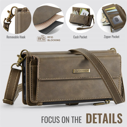 CASEME For iPhone 14 Plus Case  C39 RFID Blocking Zipper Wallet Stand Leather Cover with Strap