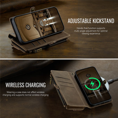 CASEME For iPhone 14 Plus Case  C39 RFID Blocking Zipper Wallet Stand Leather Cover with Strap