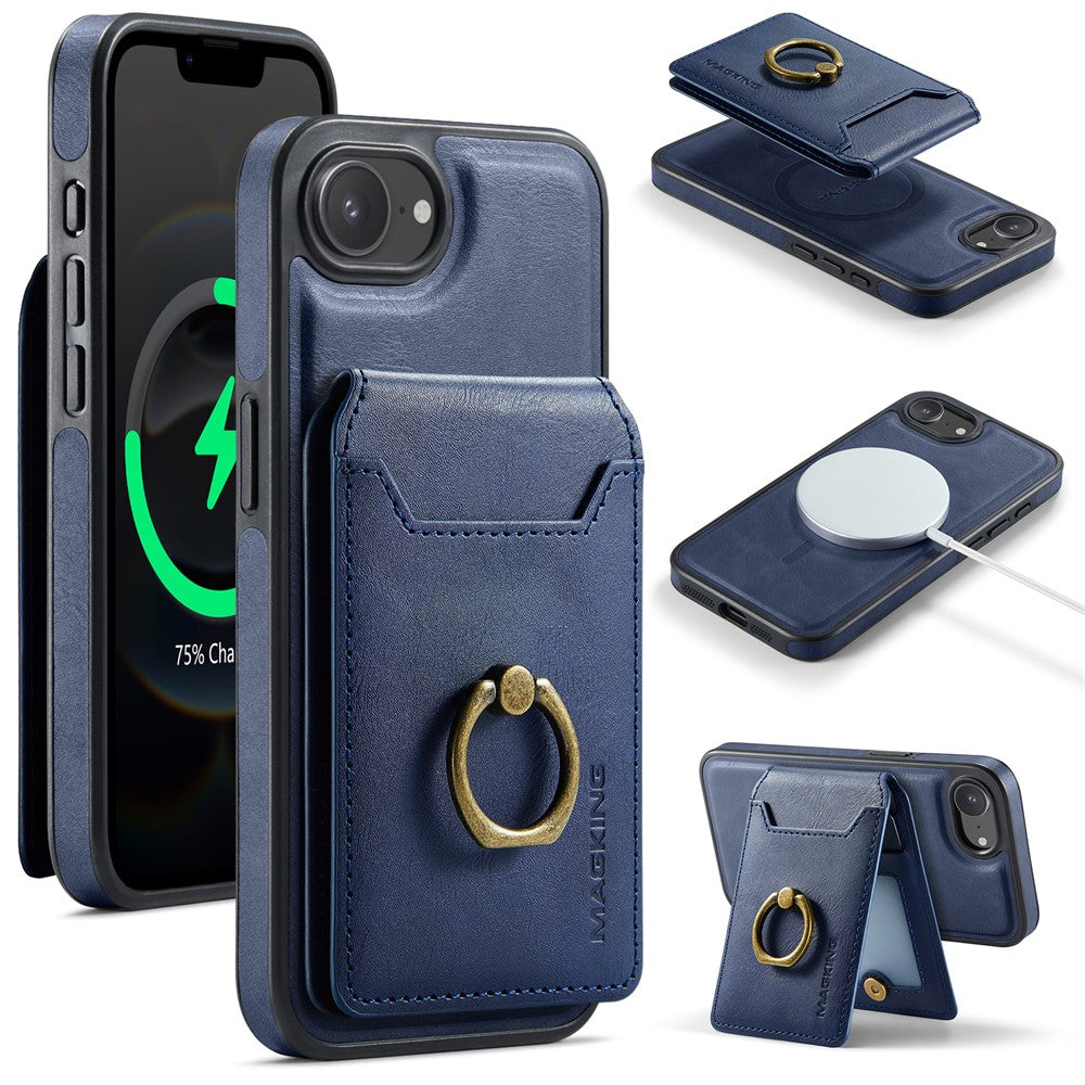 MAGKING K1 Series For iPhone 17e / 16e Magnetic Case PC + TPU + PU Phone Cover with Card Holder