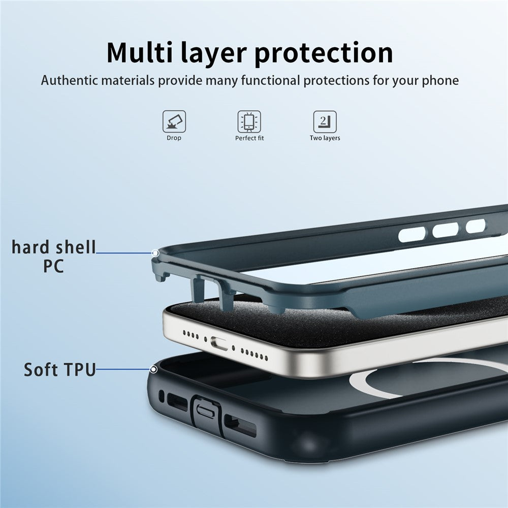 For iPhone 15 Pro Max Case Compatible with MagSafe Lens Frame Kickstand TPU + PC Shockproof Phone Cover