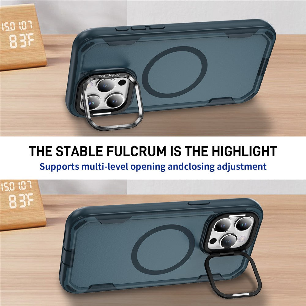 For iPhone 15 Pro Max Case Compatible with MagSafe Lens Frame Kickstand TPU + PC Shockproof Phone Cover
