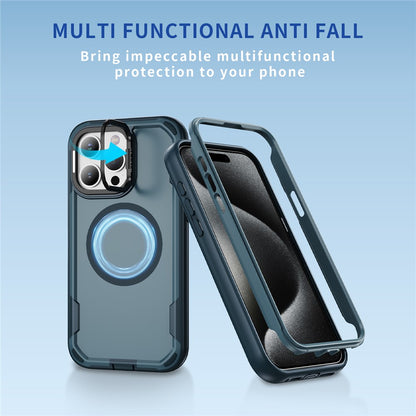 For iPhone 15 Pro Case Compatible with MagSafe Lens Frame Kickstand TPU + PC Shockproof Phone Cover