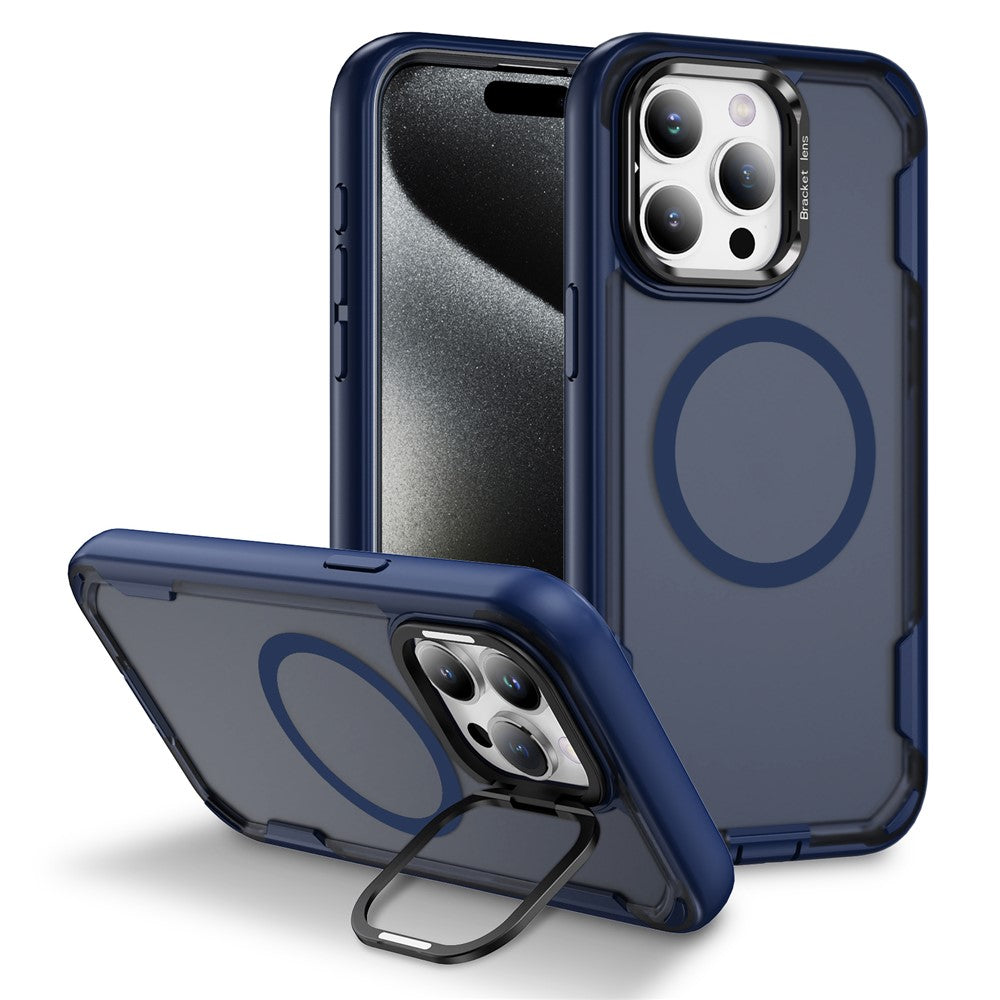 For iPhone 15 Pro Case Compatible with MagSafe Lens Frame Kickstand TPU + PC Shockproof Phone Cover