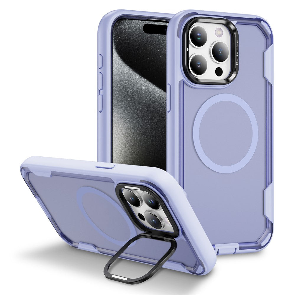 For iPhone 15 Pro Case Compatible with MagSafe Lens Frame Kickstand TPU + PC Shockproof Phone Cover