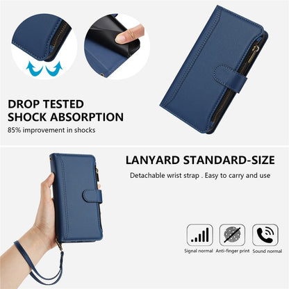 For iPhone 17e / 16e Leather Case 9 Card Slots Zipper Wallet Stand Phone Cover with Wrist Strap