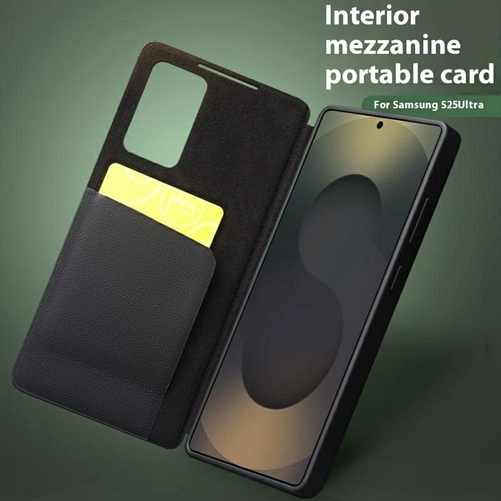 QIALINO For Samsung Galaxy S25 Ultra Case Auto Wake / Sleep View Window Genuine Cow Leather Phone Cover with Card Slot (APP Version)
