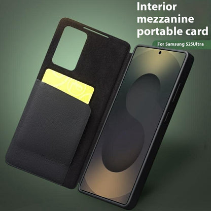 QIALINO For Samsung Galaxy S25 Ultra Case Auto Wake / Sleep View Window Genuine Cow Leather Phone Cover with Card Slot (APP Version)