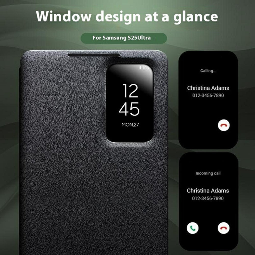 QIALINO For Samsung Galaxy S25 Ultra Case Auto Wake / Sleep View Window Genuine Cow Leather Phone Cover with Card Slot (APP Version)