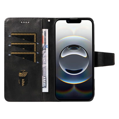For iPhone 17e / 16e Leather Case Wallet Stand Grids Imprinted Phone Cover with Strap