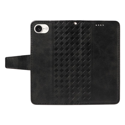 For iPhone 17e / 16e Leather Case Wallet Stand Grids Imprinted Phone Cover with Strap
