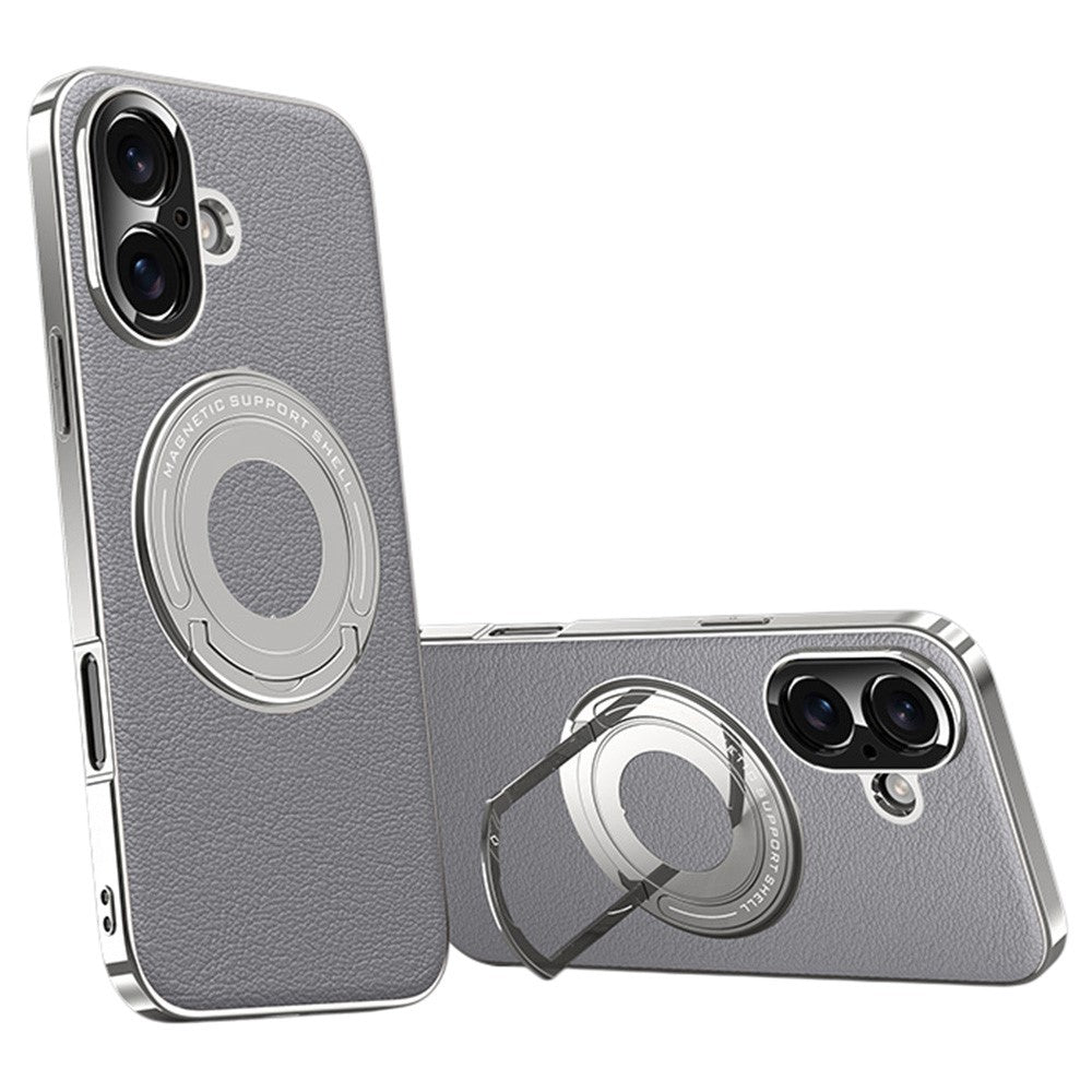 For iPhone 16 Case Compatible with MagSafe Leather TPU Back Cover with Hidden Kickstand