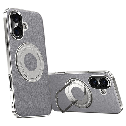 For iPhone 16 Case Compatible with MagSafe Leather TPU Back Cover with Hidden Kickstand