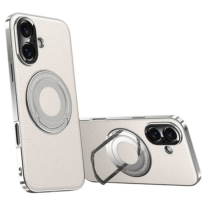 For iPhone 16 Case Compatible with MagSafe Leather TPU Back Cover with Hidden Kickstand