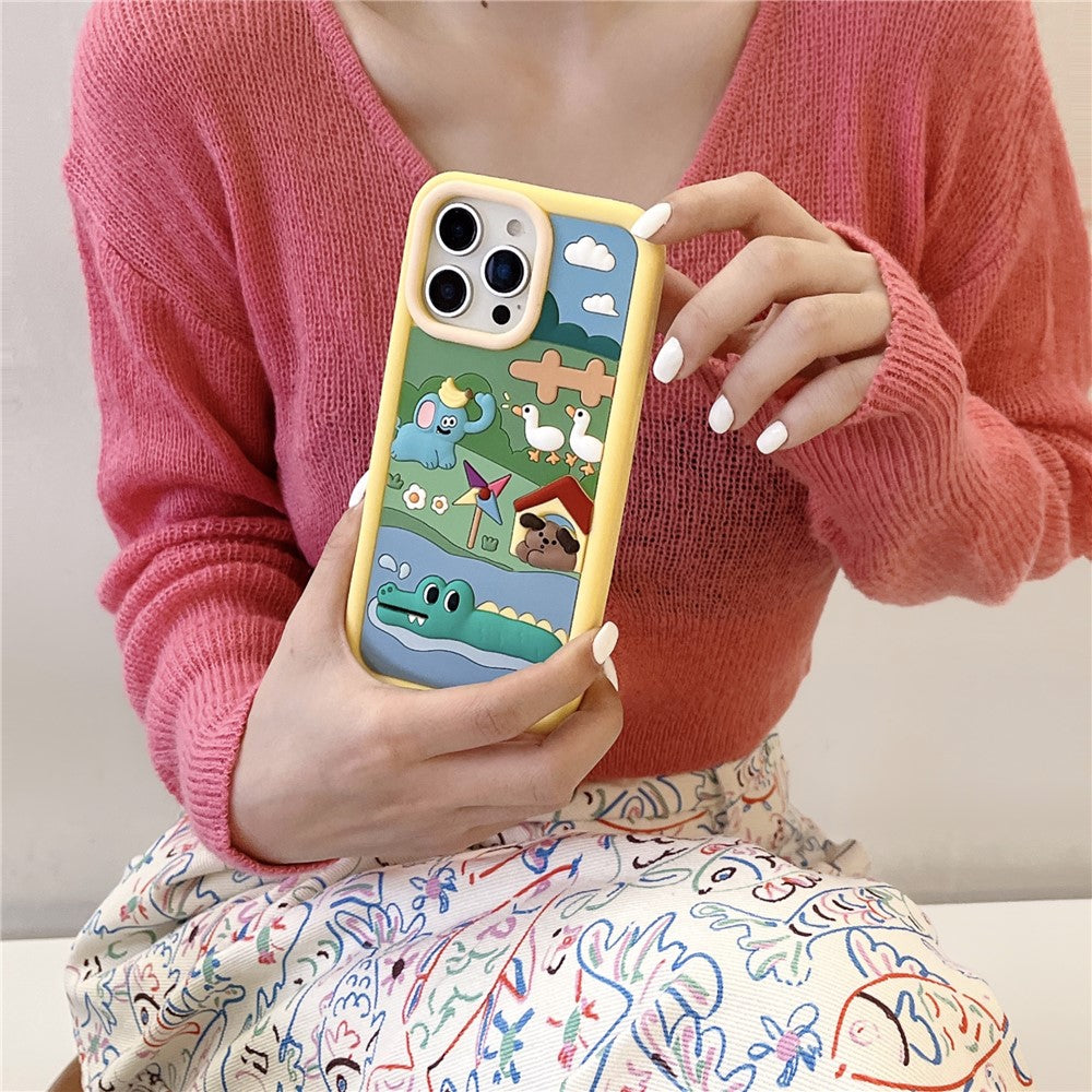 For iPhone 15 Pro Max Silicone Case Cute Animal Farm Design Shockproof Phone Back Cover