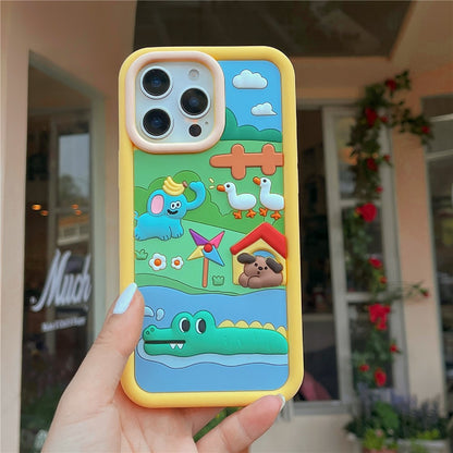 For iPhone 15 Pro Max Silicone Case Cute Animal Farm Design Shockproof Phone Back Cover