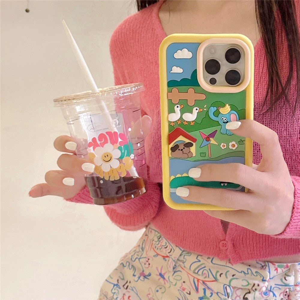 For iPhone 15 Pro Max Silicone Case Cute Animal Farm Design Shockproof Phone Back Cover