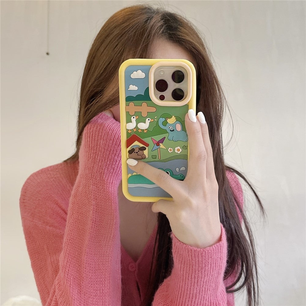 For iPhone 15 Pro Max Silicone Case Cute Animal Farm Design Shockproof Phone Back Cover