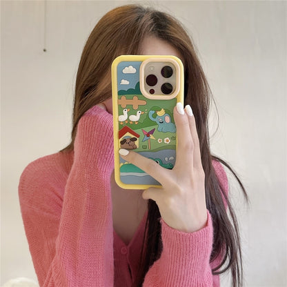 For iPhone 15 Pro Max Silicone Case Cute Animal Farm Design Shockproof Phone Back Cover