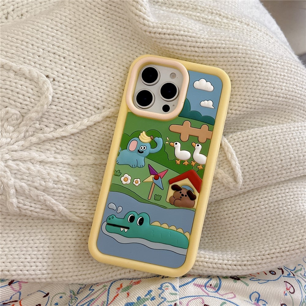 For iPhone 15 Pro Max Silicone Case Cute Animal Farm Design Shockproof Phone Back Cover
