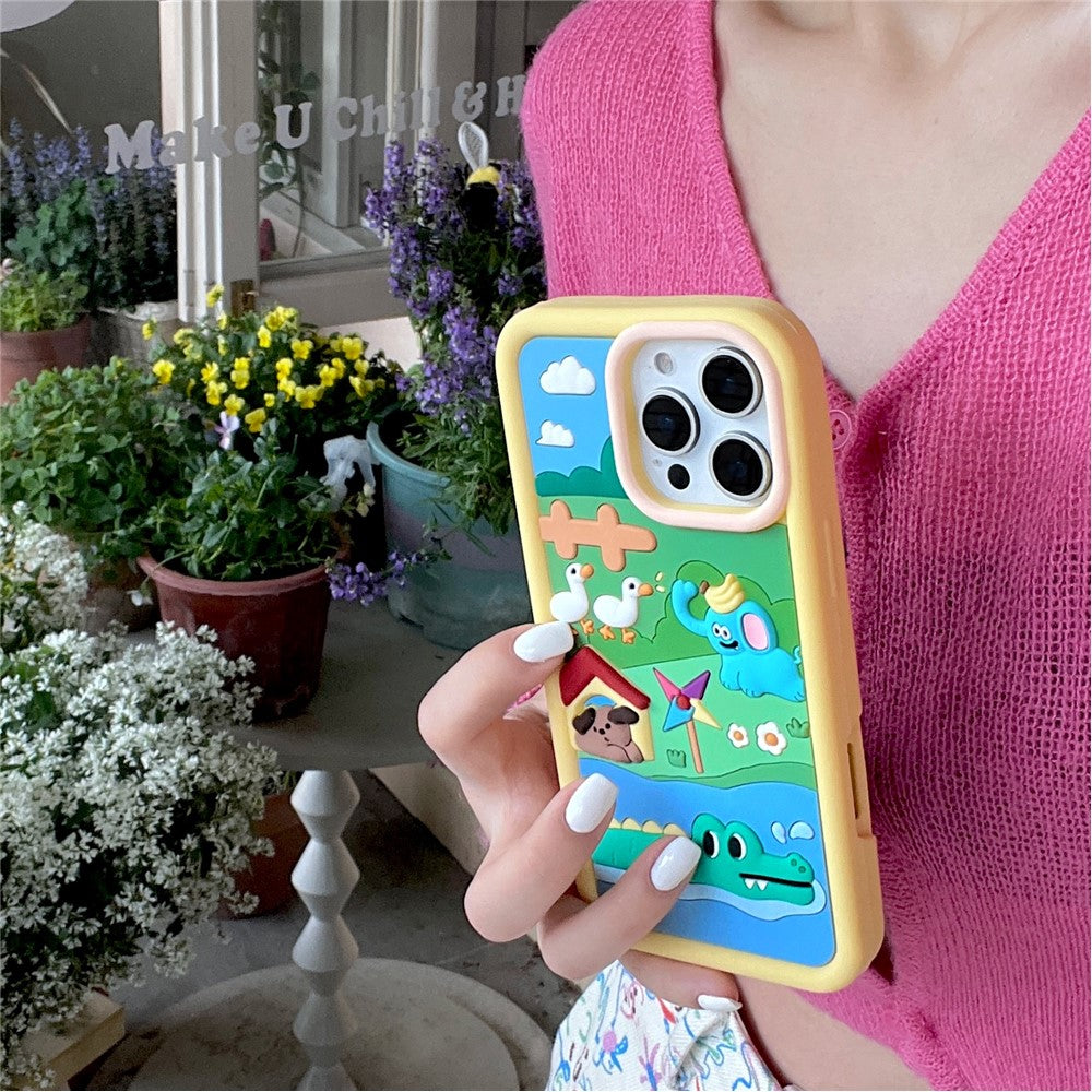 For iPhone 15 Pro Max Silicone Case Cute Animal Farm Design Shockproof Phone Back Cover
