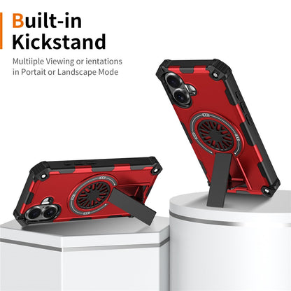 For iPhone 16 Magnetic Case Kickstand TPU + PC Drop Defend Phone Cover
