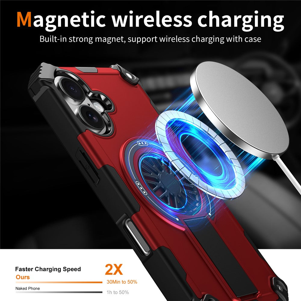 For iPhone 16 Magnetic Case Kickstand TPU + PC Drop Defend Phone Cover