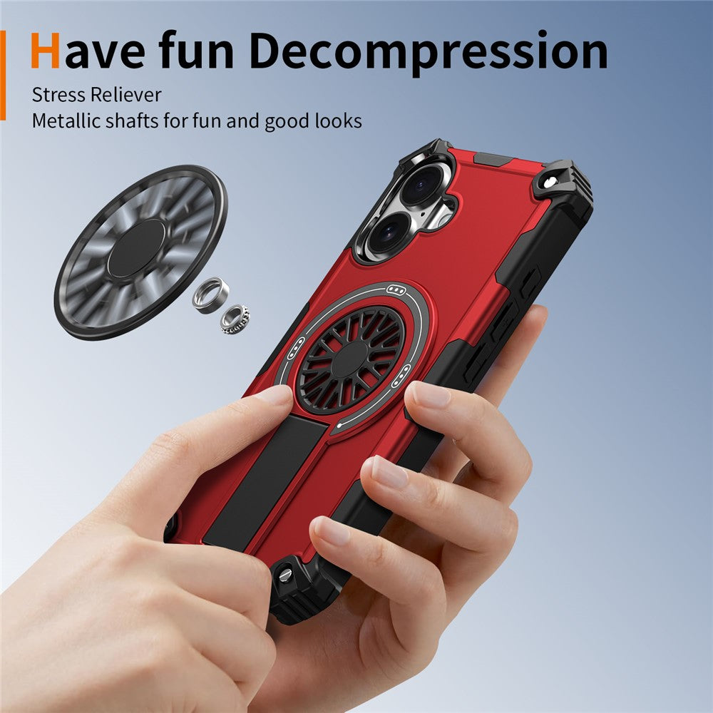 For iPhone 16 Magnetic Case Kickstand TPU + PC Drop Defend Phone Cover