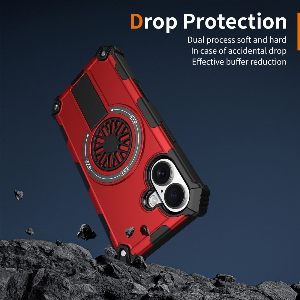 For iPhone 16 Magnetic Case Kickstand TPU + PC Drop Defend Phone Cover