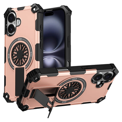 For iPhone 16 Magnetic Case Kickstand TPU + PC Drop Defend Phone Cover